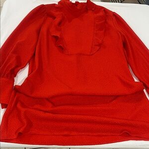 BCBGMaxAzria Red Long Sleeve Ruffle Front Dress